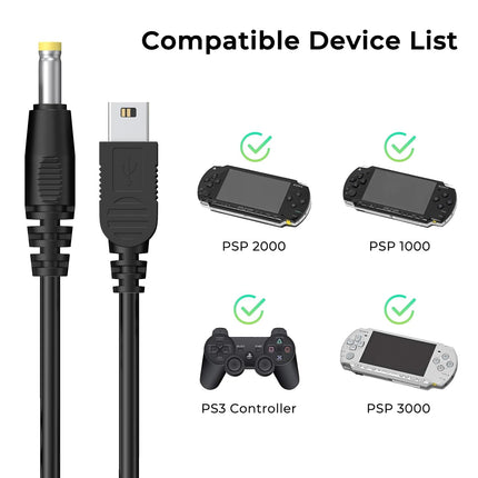 Mugust 2-in-1 PSP Charger Cable, Replacement Charger PSP PlayStation Portable Power Cord for Sony PSP 1000 2000 3000 Series USB Data Cable & Charging Cord