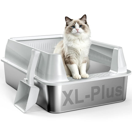 Stainless Steel Litter Box with Lid, High Sided Metal Litter Boxes