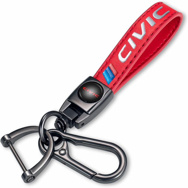 Red Genuine Leather Braided Car Keychain