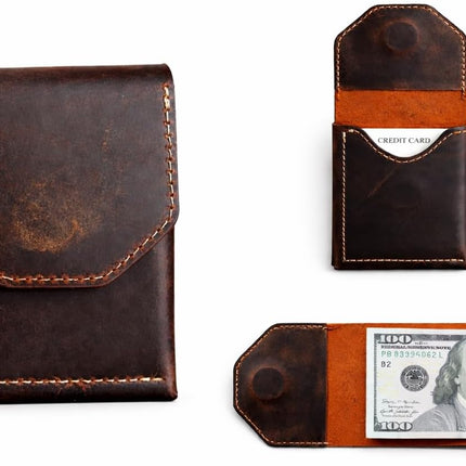 Personalized Full Grain Leather Wallet for Men – Slim Minimalist Front Pocket Cash Wallet with Magnetic Closure, Custom Engraved Handmade Leather Wallet, Gift for Him, Father’s Day, Anniversary