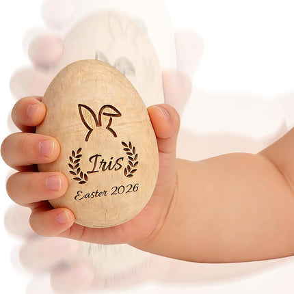 Personalized Wooden Easter Egg Shakers - Custom Engraved with Name, Perfect for Basket Stuffers, Customized Musical Maracas Instrument and First Easter Gift (Style 3)