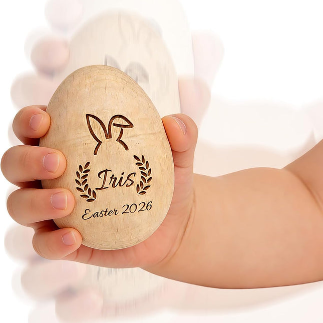 Personalized Wooden Easter Egg Shakers - Custom Engraved with Name, Perfect for Basket Stuffers, Customized Musical