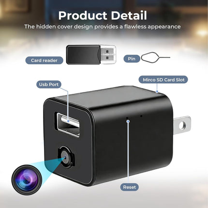 1080P Hidden Spy Camera USB Charger - Discreet WiFi Surveillance Camera with Motion Sensors, Night Vision, and App Connectivity for Home Monitoring