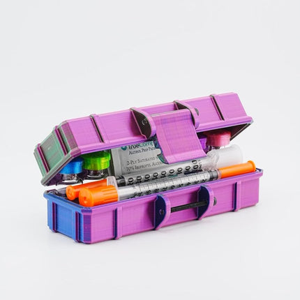 Vial Guard Storage Hard Case for 3ml, 5ml, 10ml, 30ml Vials, Secure Holder Multiple Sizes (Metalic, 4 x 3ml + Storage)
