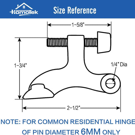 HOMOTEK 2 Pack Hinge Pin Antique Brass Door Stopper, Adjustable Deluxe Heavy Duty Door Stopper 2-1/2"x1-3/4”, with Black Rubber Bumper Tips