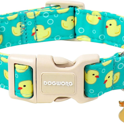DOGWONG Ducky Pattern Cute Collar, Spring Summer Female Male Collars Pets Gift Adjustable Heavy-Duty Duck Pet Collars for Medium Dogs, Neck 14-21 inches