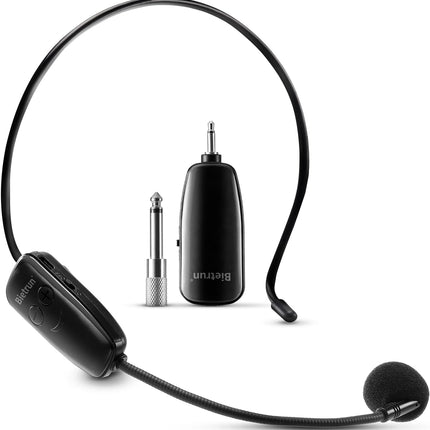 Bietrun Wireless Microphone Headset, UHF Wireless Headset Mic System, 160ft Range,1/8'' and 1/4'' Plug, for Speakers, Voice Amplifier, PA System(Not Supported AUX/iOS)