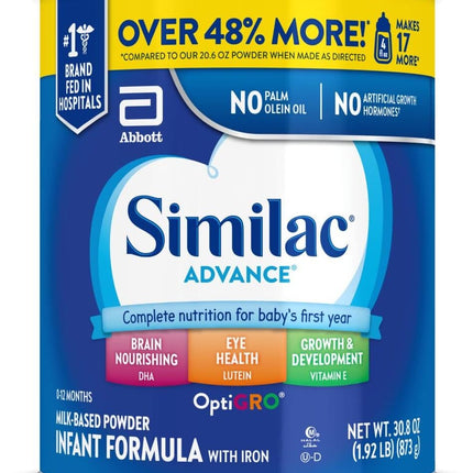 Similac Advance Infant Formula With Iron, Baby Formula Powder, 30.8-oz Value Can