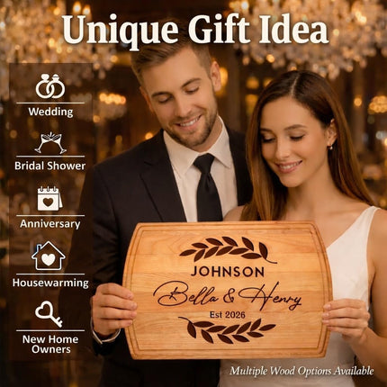 Tayfus Personalized Cutting Board, Custom Engraved Wood Charcuterie Board - Unique Gift Idea for Wedding, Engagement, Bridal Shower, Anniversary & Housewarming - For Couples, Parents & Family