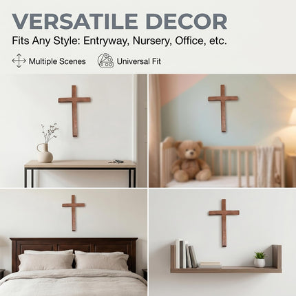 Christian Wooden Cross for Wall and Table, 7.87" x 4.7" Premium Small Handheld Prayer Cross with Hook, Spiritual Religious Gift for Christmas Baptism Altar Church Home Room Decor