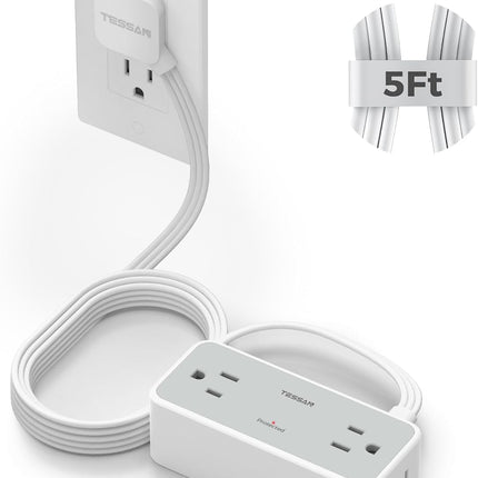 TESSAN Flat Plug Extension Cord 5 FT, Surge Protector Power Strip with 4 AC Outlets, 900 Joules Protection, Multiple Wall Outlet Extender Suitable for Office Dorm, Grey