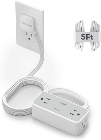 Flat Plug Extension Cord 5 FT, Surge Protector Power Strip with 4 AC Outlets, 900 Joules Protection, Multiple Wall