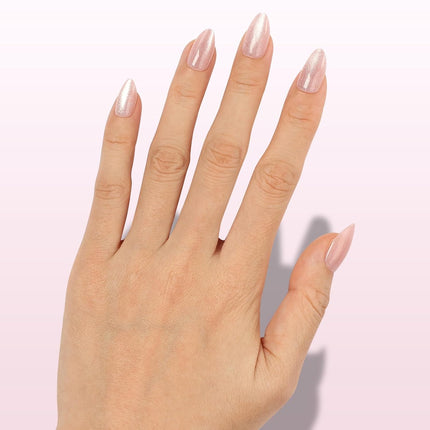Nail Reformation Press On Nails, Soft Pink Short Almond Fake Nails with Velvet Cat Eye in Glossy Finish, Salon Quality, Reusable Stick On Nails in 16 Sizes - 32 Nail Kit with Glue, Gifts for Women