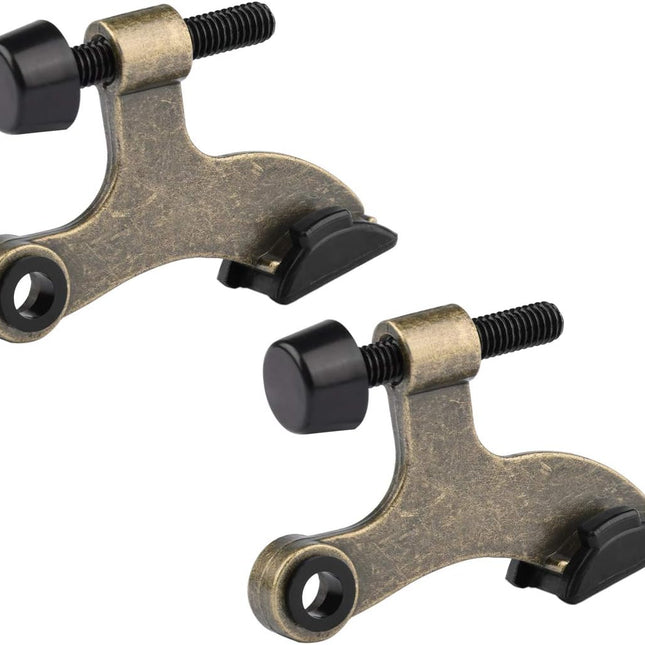 2 Pack Hinge Pin Antique Brass Door Stopper, Adjustable Deluxe Heavy Duty Door Stopper 2-1/2"x1-3/4”, with Black Rubber