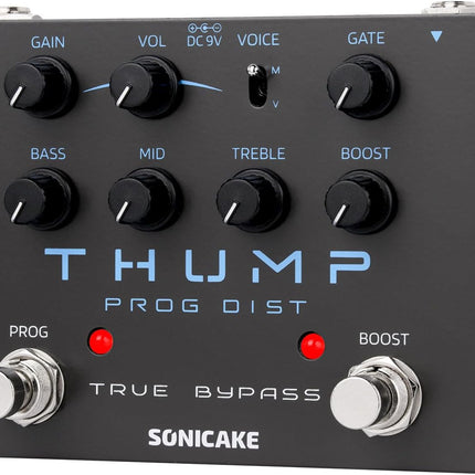 SONICAKE High-Gain Distortion Pedal, Built-in Independent Boost & Noise Gate Guitar Bass Effects Pedal, 2 Tone Modes, Pure Analog Circuit, True Bypass - Thump