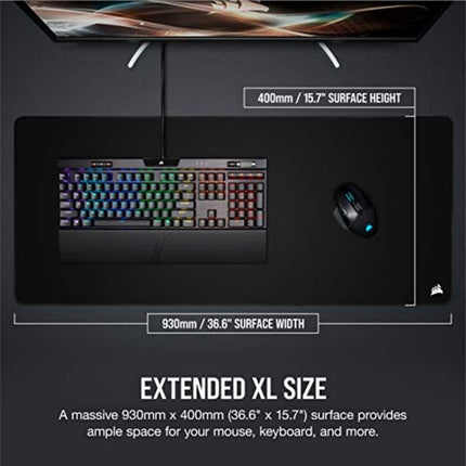 Corsair MM350 PRO Extended XL Premium Spill-Proof Cloth Gaming Mouse Pad – 36.6” Width x 15.7” Height Surface – Black