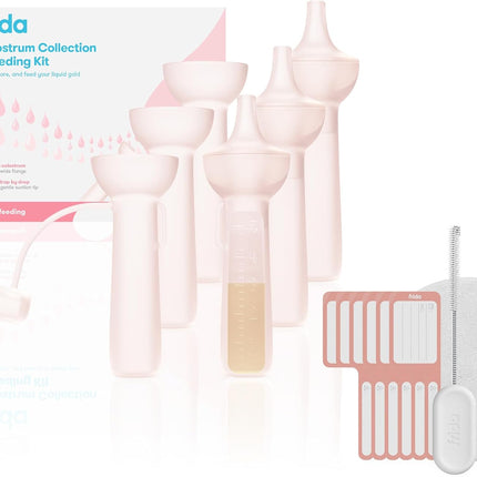 Frida Mom Colostrum Collection Kit, Catch, Store & Feed Breastmilk, Includes 6 Colostrum Collectors, 6 Labels, Cleaning Brush, Cloth & Case, Hospital Bag Ready, Safe Materials, 15pc kit
