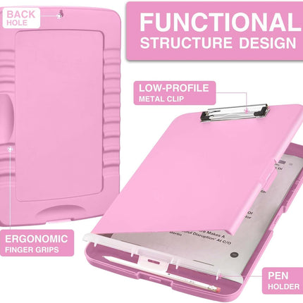 Sooez Clipboard with Storage, Clip Board 8.5 x 11 with Pen Holder, Plastic Organization Case Box for Letter Legal A4 Size Paper, Low Profile Clip, Nurses Teachers Must Haves, School & Office Supplies