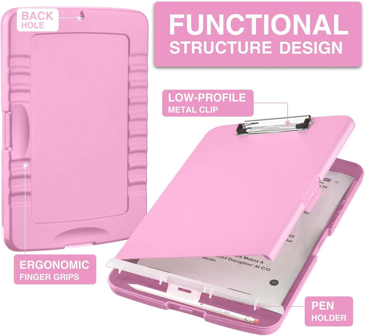 Clipboard with Storage, Clip Board 8.5 x 11 with Pen Holder, Plastic Organization Case Box for Letter - photo 2