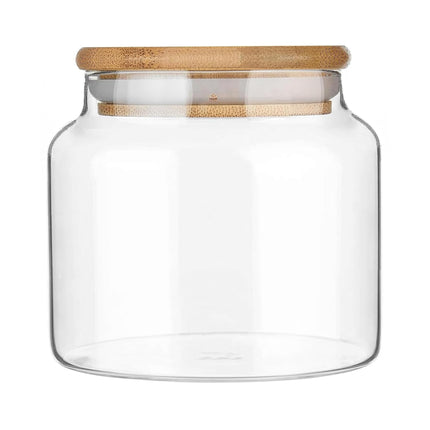 17 floz Small Glass Storage Containers with Lids,Candy Jar with Lid, Glass Food Storage Containers for Kitchen Counter, Pantry, Decorative Jar for Coffee, Sugar,Tea, Cute Jar(Bamboo 17 FL OZ)