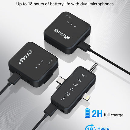 PQRQP 3 in 1 Microphone for iPhone/Android/Camera, Wireless Microphones, 328ft Transmission, 18H Battery Life, Mini Microphone for Record Interview, Vlogs, YouTube, Tiktok