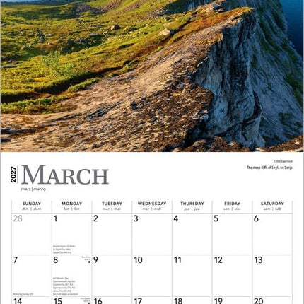 Norway | 2027 12 x 24 Inch (Hanging) Monthly Square Wall Calendar | Plastic-Free | BrownTrout | Travel Europe Scandinavian Fjords