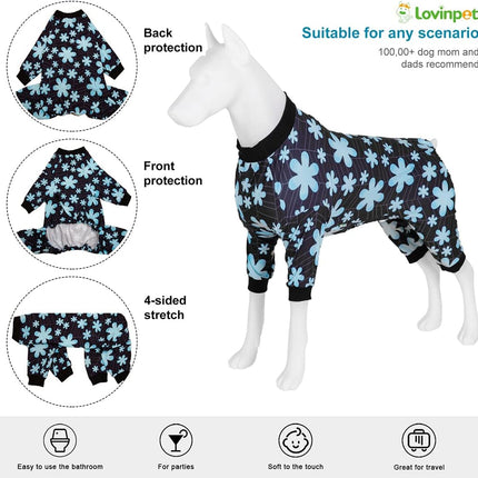 LovinPet Large Dogs Pajamas, Pet Anxiety Relief Shirt, Sun Protection Dog Onesie, Comfy Stretchy Fabric, Sage Print, Big Dog Surgery Recovery PJ's, Dog Party Apparel, Black XXL
