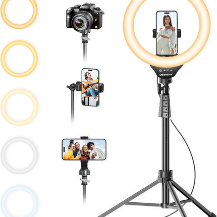 UBeesize 12'' LED Ring Light with 62'' Tripod Stand, Selfie Ring Light for Video Recording, Live Streaming, TikTok & YouTube, Compatible with iPhone & Android (Black)