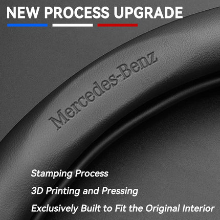 Customized Steering Wheel Cover Compatible with Mercedes-Benz, Premium Nappa Leather&Bright Carbon Fiber Texture Steering Wheel Cover, with Coasters and 3-in-1 USB Fast Charging Cable (Black)