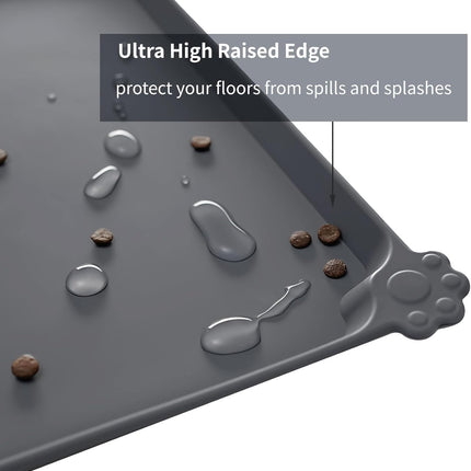 Reopet Waterproof Pet Feeding Mat with High Raised Edges, Heavier and Thicker Placemats for Cat Dog Water Bowl with BPA Free, Dogs Cats Food Mats for Messy Drinkers to Prevent Spill and Protect Floors