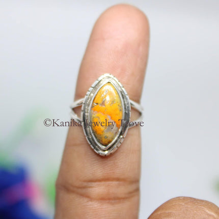 Bumble Bee Jasper Natural Gemstone Solid Sterling Silver Handmade Jewelry Ring Gift