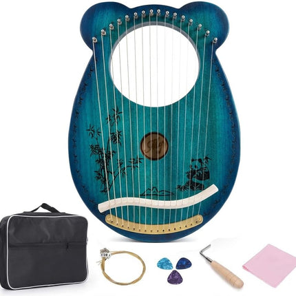 Lyre Harp, 16-String Arpa Instrumento Musical Panda Design Lap Harp Kit String Instrument with Turning Wrench Bag Tuner&Picks