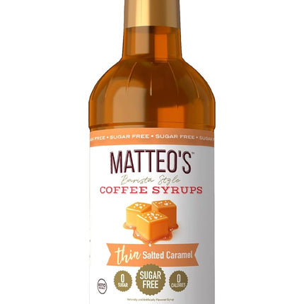 Matteo's Salted Caramel Syrup for Coffee, Lattes, Cappuccinos & Desserts – Sugar-Free Sweetener for Beverages, Keto Friendly, Zero Calories, Indulgent Flavor, Non-Alcoholic, 33.8oz (1pk)