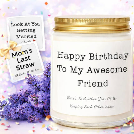 Birthday Gifts for Women, Unique Friendship Birthday Gifts, Funny Candles Gift Ideas for Womens, Best Friend, Her, Sister, Bestie, Lavender Scented Candle with Replaceable Stickers