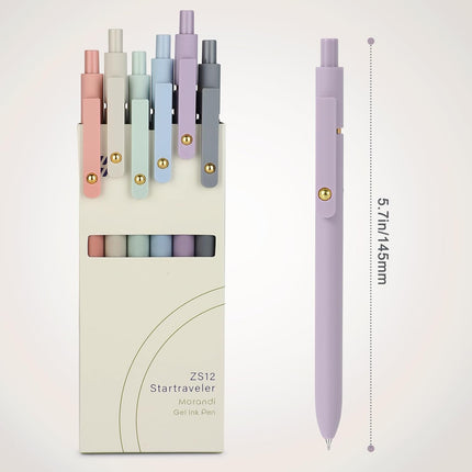 FIOVER Gel Pens, 6pcs 0.7mm Fine Point Black Ink, Quick Dry Smooth Writing Pens for Journaling, Nurse Aesthetic Cute Office School Supplies, Gifts for Women and Men (6Pcs Morandi-Black Ink)
