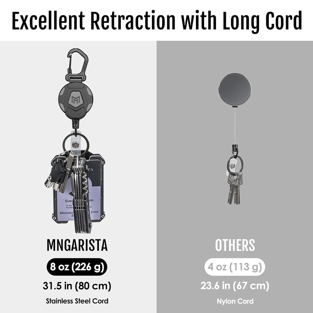 Retractable Keychain, Heavy Duty Carabiner Badge Holder, Tactical ID Badge Reel with 31.5” Steel - photo 3