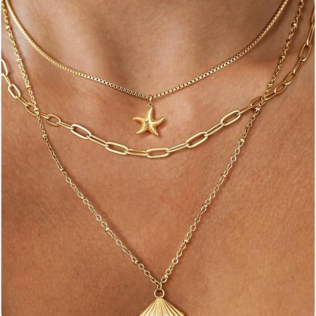Shell Necklace for Women with Starfish Seashell Pendant Charm