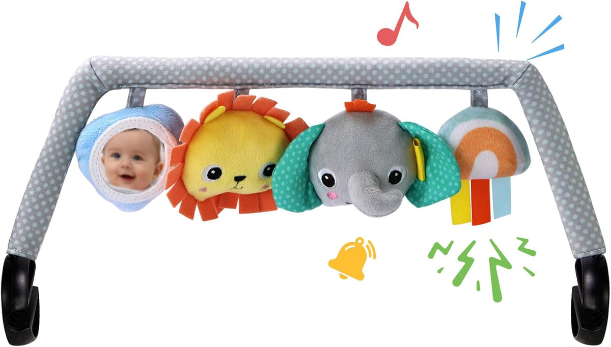 Baby Bouncer Toy Bar Soft with 4 Hanging Sensory Toys Attachment, Compatible with Baby Bjorn Bouncer, with Mirror