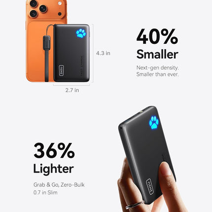 INIU Portable Charger, Ultra Slim 45W Fast Charging with Attached USB C Cable, Flight-Safe 10000mAh PD Power Bank Battery Pack, Travel Essential Phone Powerbank for iPhone 17 16 Samsung S25 Google etc
