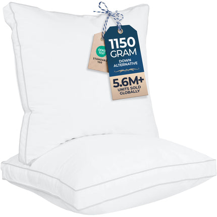 Almohada de cama con gusset, almohadas de hotel tamaño Queen, set de 2, blancas