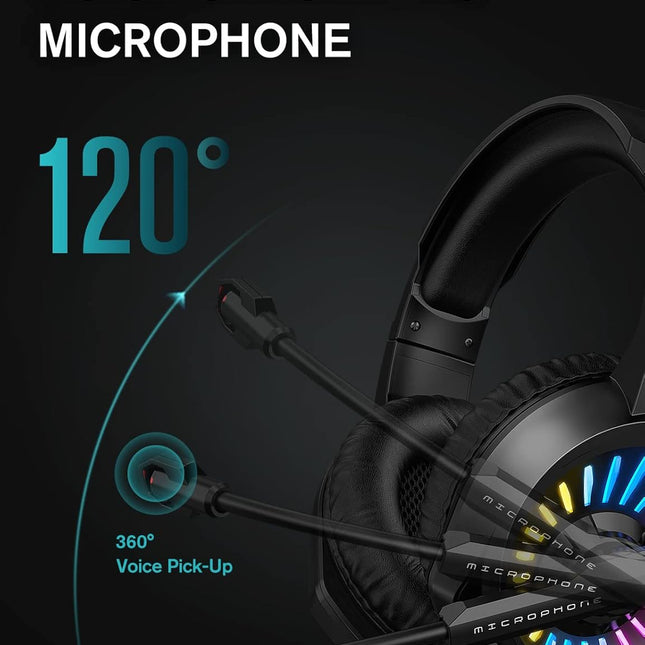 Gaming Headset with Microphone, Compatible with PS4 PS5 Xbox One PC Laptop, Over-Ear Headphones with LED - photo 2