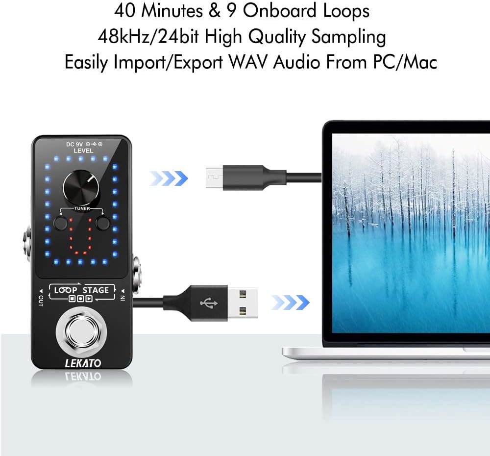 Black Guitar Looper Pedal with Tuner, 9 Loops and 40 Minutes - photo 4