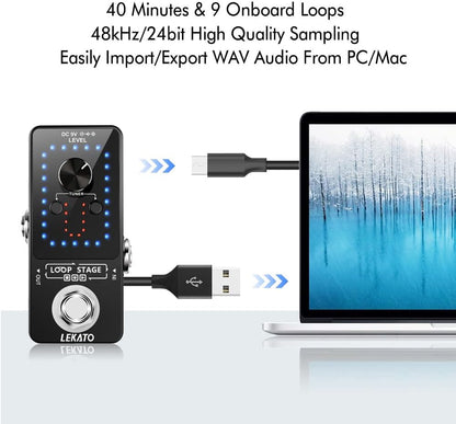 Black Guitar Looper Pedal with Tuner, 9 Loops and 40 Minutes - photo 4