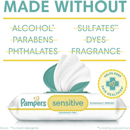 Pampers Sensitive Baby Wipes, Water Based, Hypoallergenic and Unscented, 1 Flip-Top (56 Wipes Total)