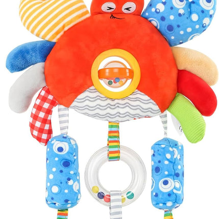 Roadtrip Car Seat Toys for Baby 6-12 Months, Infant Travel Sensory Toys with Clip, Soft Montessori Hanging Plush Toys Wind Chime, Teether, Rattle, Squeaky for Newborn Boy Girl Gifts