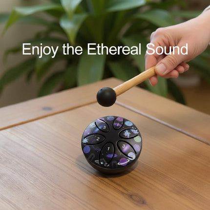 Mini Rain Drum, 3 Inches 6 Notes Portable Steel Tongue Drum with Mallet, Music Book, Pre-Tuned, Exquisite Pattern Percussion Instrument for Meditation, Relaxation, Camping and Gift (Black)