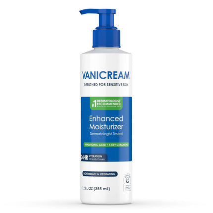 Vanicream Enhanced Moisturizer, 12 fl oz, Formulated without Common Irritants, Body Moisturizer, All-Day Hydration with Hyaluronic Acid, Glycerin & Ceramides for Sensitive Skin