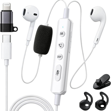 KM08 Portable In-Ear Monitor Live Streaming & Karaoke Headset with Mic, Built-in Sound Card for Sound Effects & Voice Changer, 2-in-1 Wired Earbuds & Microphone for TikTok YouTube Streaming Podcast