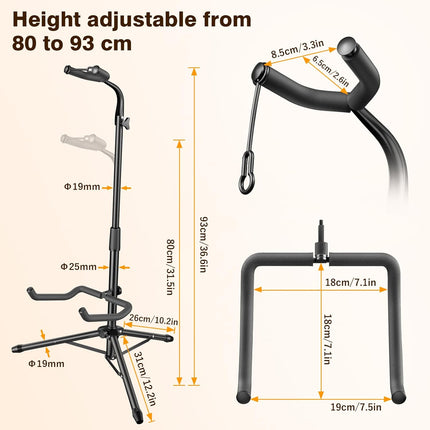 New Bee Guitar Stand, Height Adjustable Foldable Guitar Stand with Secure Support for Acoustic, Electric, Bass and Banjos, Load Capacity 20LB
