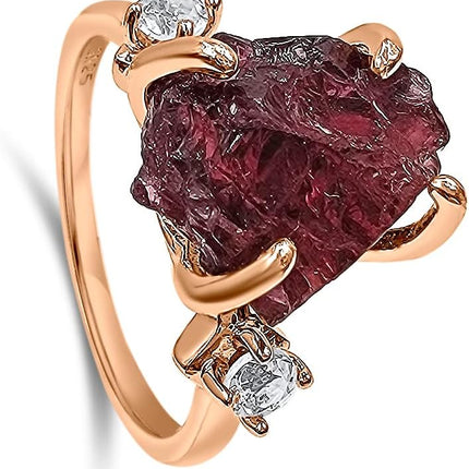 Raw Crystal Ring Birthstone Rose Gold and Quartz Solitaire Jewelry gift for her Christmas Mothers Day Birthday Valentine Statement Ring Gift Uniquelan Jewelry